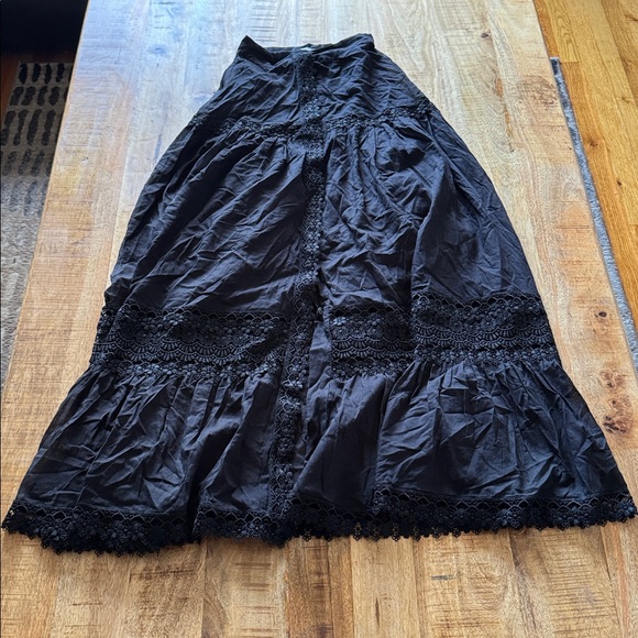 Charro Ruiz Ibiza Ann Crochet Trim Black Maxi Skirt with Lace Trim NWT XS